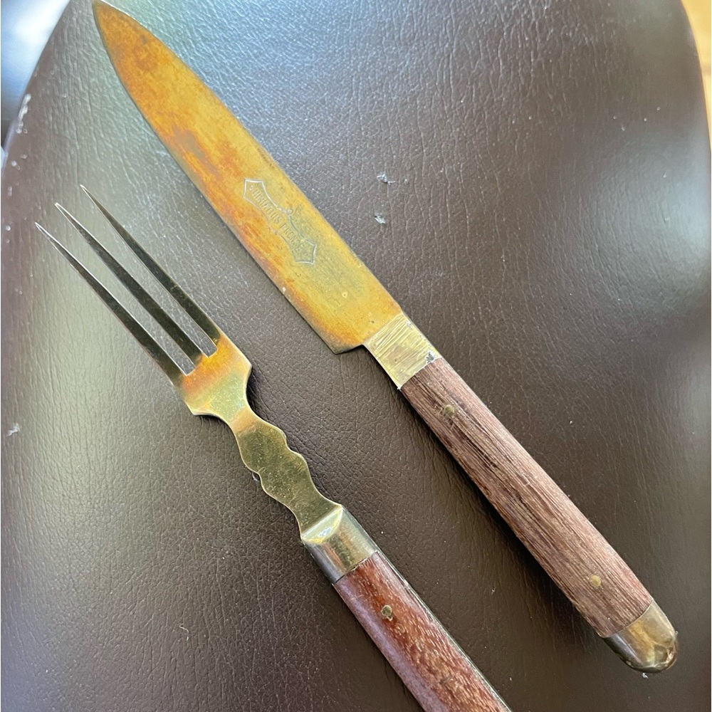 Antique German Uchatius Bronce Bronze Fruit Knife & Fork early 1900’s Approx 6”